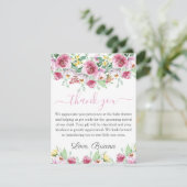 Roze bloemengroet kaart voor babyshower bedankt (Staand voorkant)
