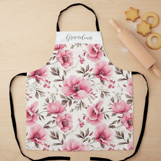 Roze bloemengroet Persoonlijke Oma Schort
