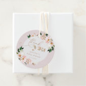 Roze bloemengroet voor babyshower bedankt bedankjes labels (In situ)