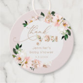 Roze bloemengroet voor babyshower bedankt bedankjes labels (Voorkant)