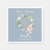 Roze bloemenguirlande Doop Christening Stofblauw Servet (Voorkant)