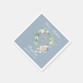 Roze bloemenguirlande Doop Christening Stofblauw Servet (Hoek)