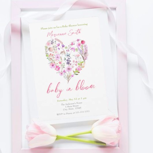 Roze Bloemenhart Baby in Bloom Baby shower Kaart