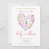 Roze Bloemenhart Baby in Bloom Baby shower Kaart (Voorkant)