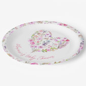 Roze Bloemenhart Baby in Bloom Baby shower Papieren Bordje (Gekanteld)
