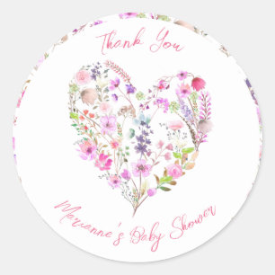 Roze Bloemenhart Baby in Bloom Baby shower Ronde Sticker