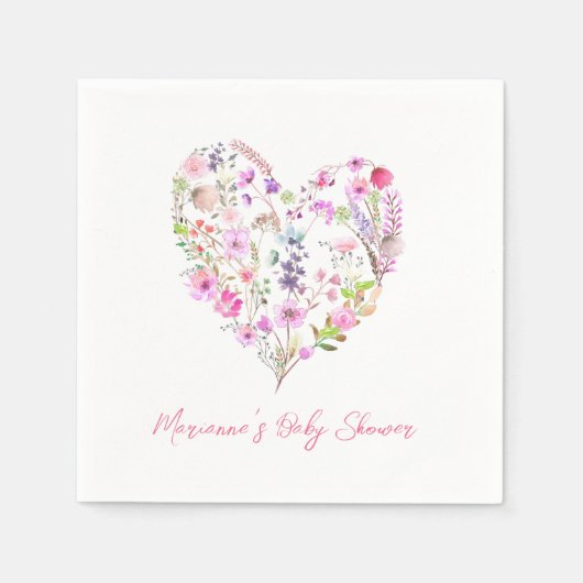 Roze Bloemenhart Baby in Bloom Baby shower Servet (Voorkant)