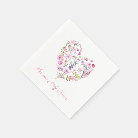 Roze Bloemenhart Baby in Bloom Baby shower Servet (Hoek)