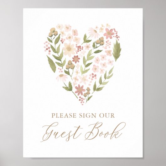 Roze Bloemenhart Baby shower Gastenboek teken Poster (Voorkant)