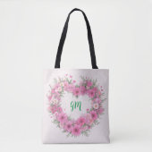 Roze Bloemenhart gepersonaliseerd Tote Bag (Voorkant)