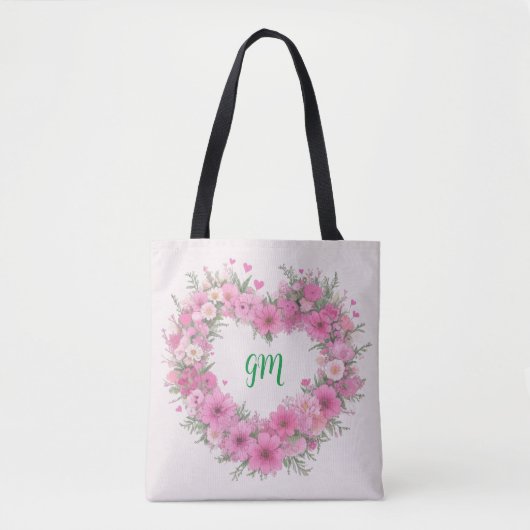 Roze Bloemenhart gepersonaliseerd Tote Bag (Voorkant)