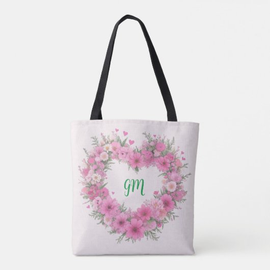 Roze Bloemenhart gepersonaliseerd Tote Bag (Achterkant)