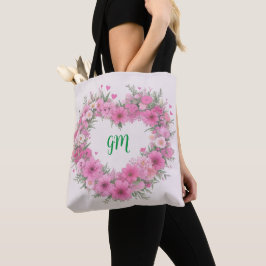 Roze Bloemenhart gepersonaliseerd Tote Bag