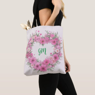 Roze Bloemenhart gepersonaliseerd Tote Bag