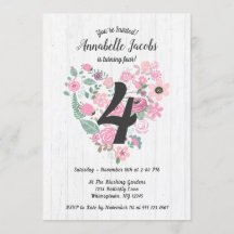 Roze Bloemenhart Hout Verjaardagsfeestuitnodiginge