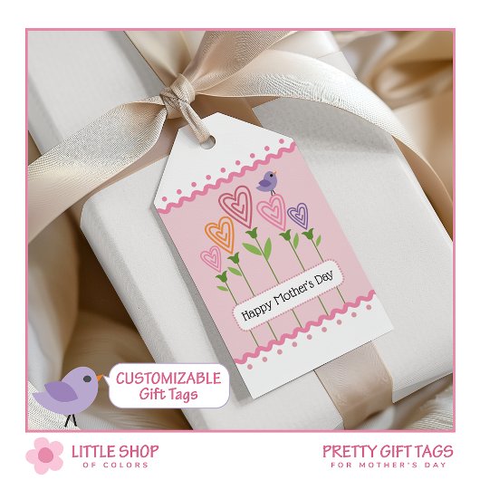 Roze Bloemenharten Moederdag Cadeaulabel