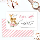 Roze bloemenhert baby meisje douche luier loterij informatiekaartje