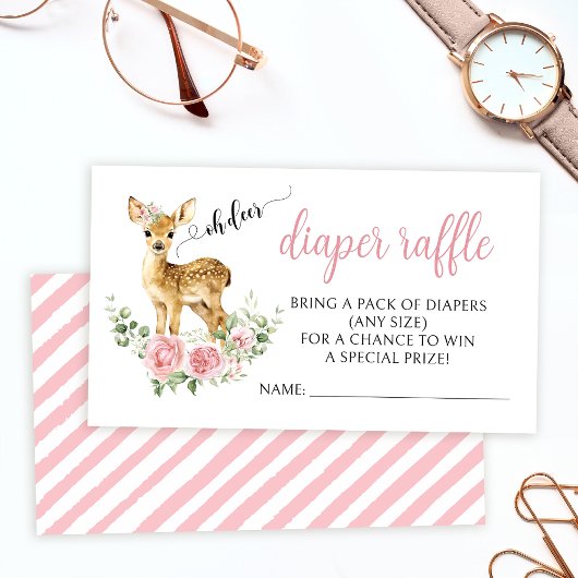 Roze bloemenhert baby meisje douche luier loterij informatiekaartje