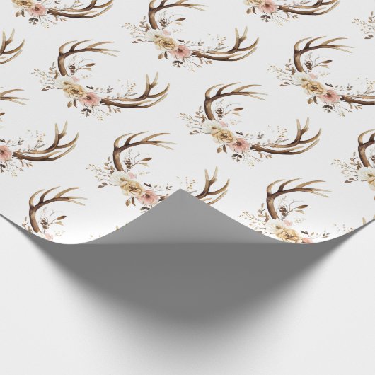 Roze bloemenhertengewei cadeaupapier (Hoek)