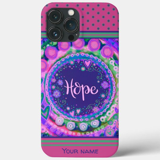 roze bloemenhoop Stippen Inspirivity Naam Case-Mate iPhone Case (Achterkant)
