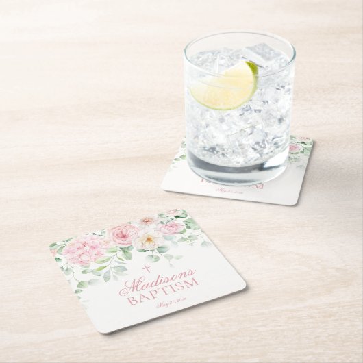 Roze Bloemenhortensia Botanische Bloemen Doop Kartonnen Onderzetters (Insitu)