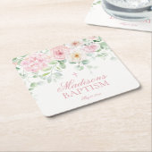 Roze Bloemenhortensia Botanische Bloemen Doop Kartonnen Onderzetters (Schuin)