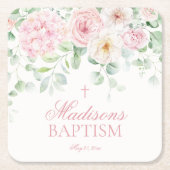 Roze Bloemenhortensia Botanische Bloemen Doop Kartonnen Onderzetters (Voorkant)