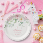 Roze Bloemenhortensia Botanische Bloemen Doop Papieren Bordje (Feest)