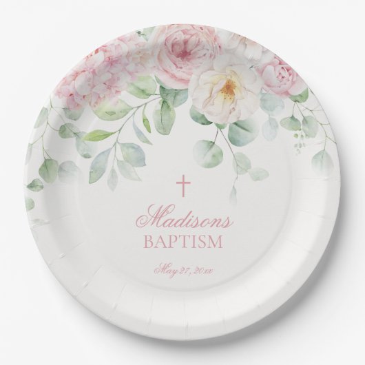 Roze Bloemenhortensia Botanische Bloemen Doop Papieren Bordje (Voorkant)