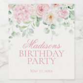 Roze Bloemenhortensia Botanische Bloom Verjaardag Wijn Etiket (Enkel label)