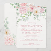 Roze Bloemenhortensia Botanische Verjaardagsfeest Kaart (Voorkant / Achterkant)