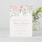 Roze Bloemenhortensia Botanische Verjaardagsfeest Kaart (Staand voorkant)