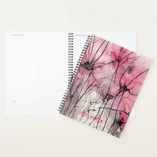 Roze Bloemeninkt Illustratie Douanenaam Planner (Display)