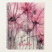 Roze Bloemeninkt Illustratie Douanenaam Planner (Voorkant)