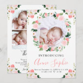 Roze bloemenkaart voor geboorteaankondiging bedank kaart (Voorkant / Achterkant)