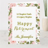 Roze bloemenkaart voor gepensioneerde leerkracht kaart (Voorkant)