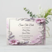 Roze bloemenkader Bewaar de datum Save The Date (Staand voorkant)