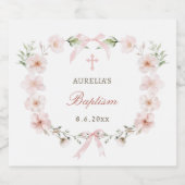 Roze bloemenkader Doop Likeurfles Etiket (Enkel label)