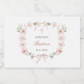 Roze bloemenkader Doop Sparkling Wijnetiket (Enkel label)