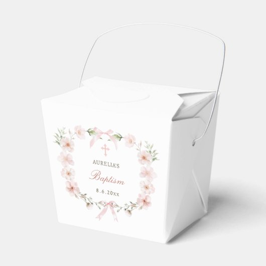 Roze bloemenkader Doop Uitneemmenu Bedankdoosjes (Voorkant Zijde)