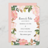 Roze bloemenkader Elegante Spaanse bruiloft Save The Date (Voorkant / Achterkant)