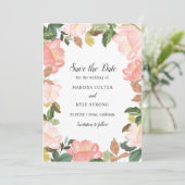 Roze Bloemenkader Elegante Trouw Save The Date (Staand voorkant)