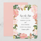 Roze Bloemenkader Elegante Trouw Save The Date (Voorkant / Achterkant)