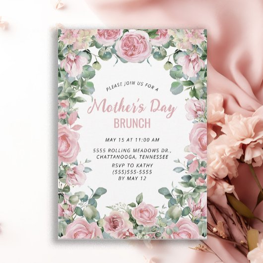Roze bloemenkader Moederdag brunch Kaart