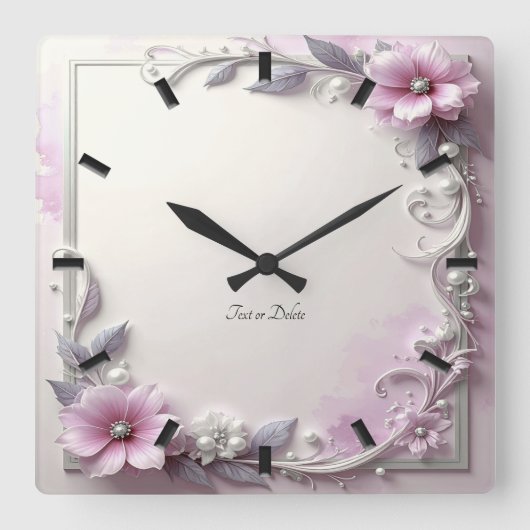 Roze bloemenkader wandklok (Voorkant)
