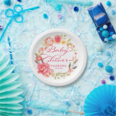 Roze Bloemenkalligrafie Girly Baby shower Papieren Bordje (Feest)