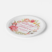 Roze Bloemenkalligrafie Girly Baby shower Papieren Bordje (Gekanteld)