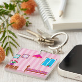 Roze Bloemenkamer Kinderkamer Sleutelhanger (Voorkant Rechts)