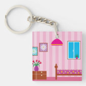 Roze Bloemenkamer Kinderkamer Sleutelhanger (Voorkant)