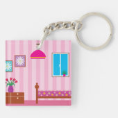 Roze Bloemenkamer Kinderkamer Sleutelhanger (Achterkant)
